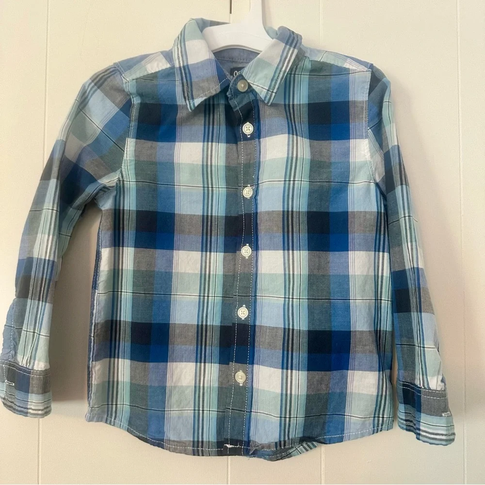 NWOT New Oshkosh B’gosh Blue Plaid Kids Shirt 4T